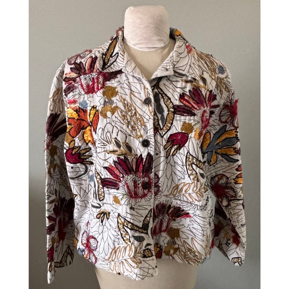 Vintage Chicos Women’s Boho Chic Embroidered Jacket 3X Floral Art Made onWear